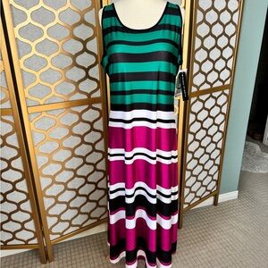 Bianca Nygard Bold Striped Maxi Dress in Green, Pink, Black, and White